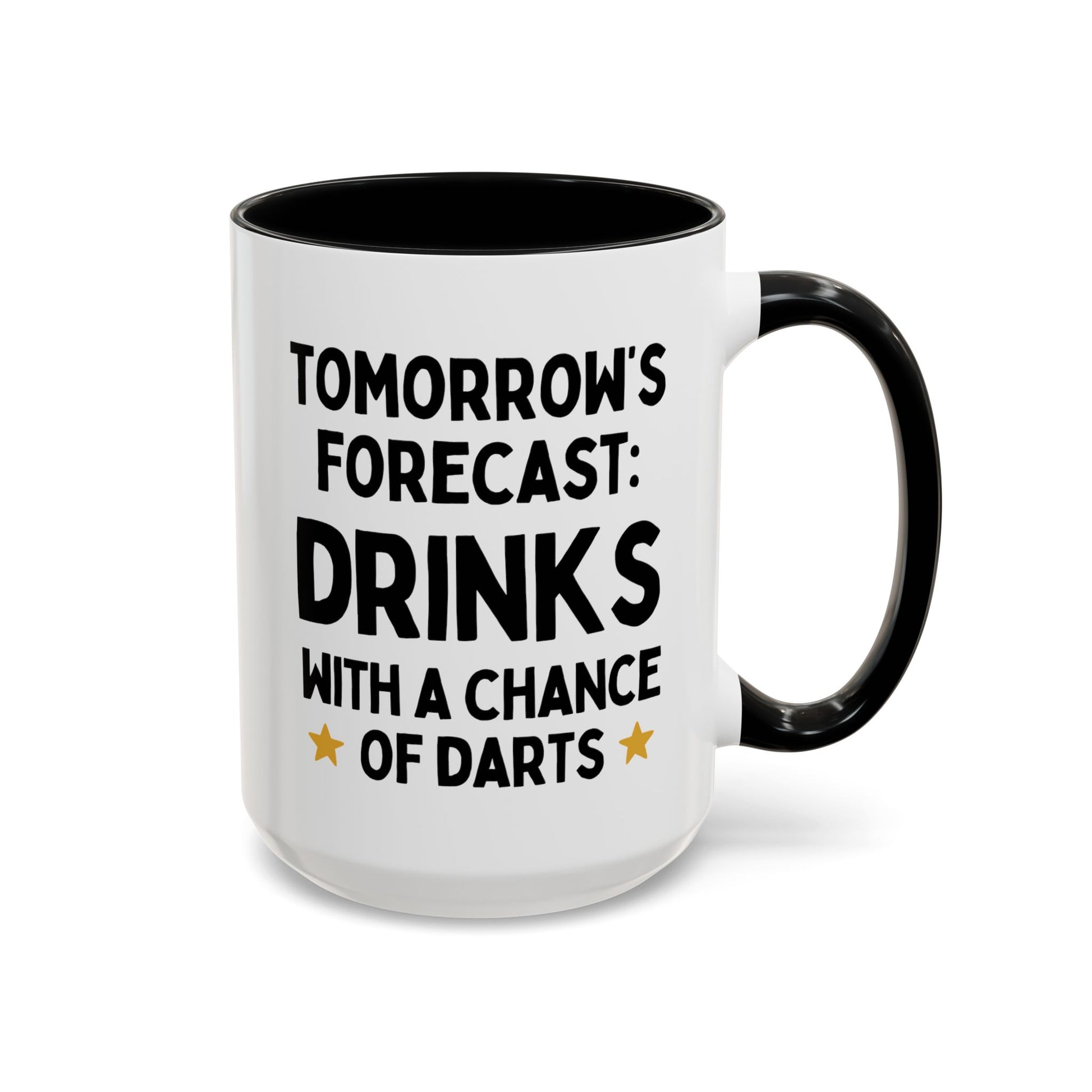 Tomorrow's Forecast Drinks With A Chance Of Darts 15oz white with black accent funny large coffee mug gift for British men dad son pub board waveywares wavey wares wavywares wavy wares