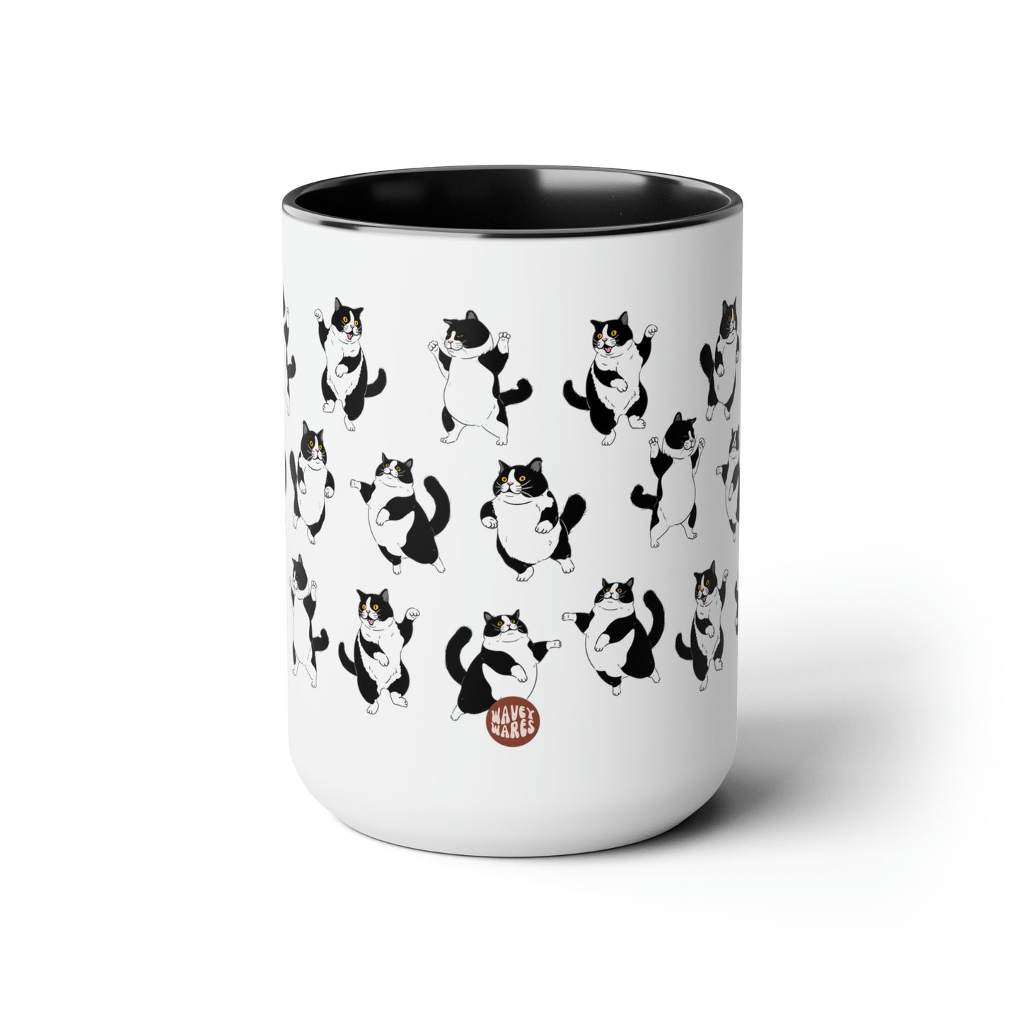 Tuxedo Cat 15oz white with black accent funny large coffee mug gift for her him feline cat lover furparent waveywares wavey wares wavywares wavy wares side