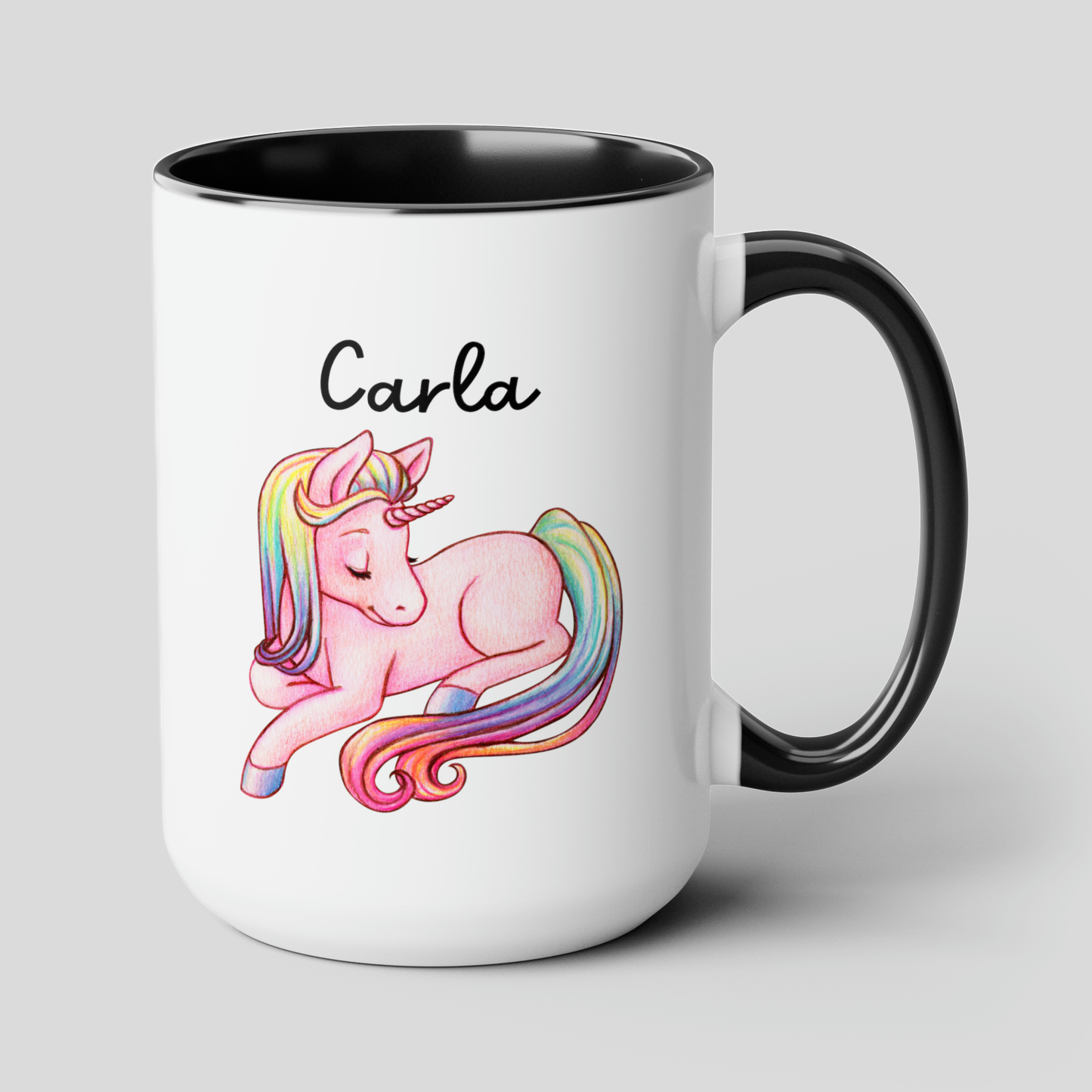Unicorn Name 15oz white with black accent funny large coffee mug gift for kids children horse pony girls animal create your own custom customized personalized waveywares wavey wares wavywares wavy wares cover