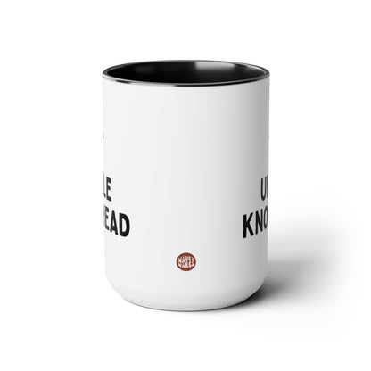 Uncle Knobhead 15oz white with black accent funny large coffee mug gift for family fun rude present birthday waveywares wavey wares wavywares wavy wares side