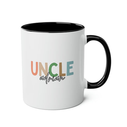 Uncle Name 11oz white with black accent funny large coffee mug gift personalize custom pregnancy reveal announcement waveywares wavey wares wavywares wavy wares