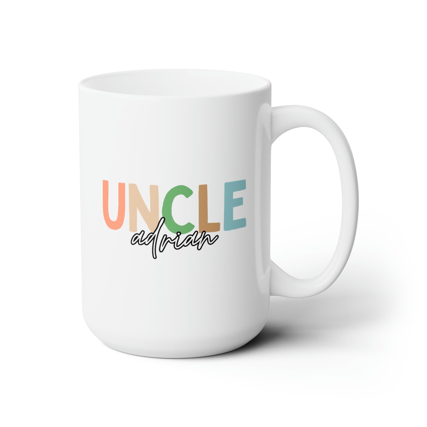 Uncle Name 15oz white funny large coffee mug gift personalize custom pregnancy reveal announcement waveywares wavey wares wavywares wavy wares