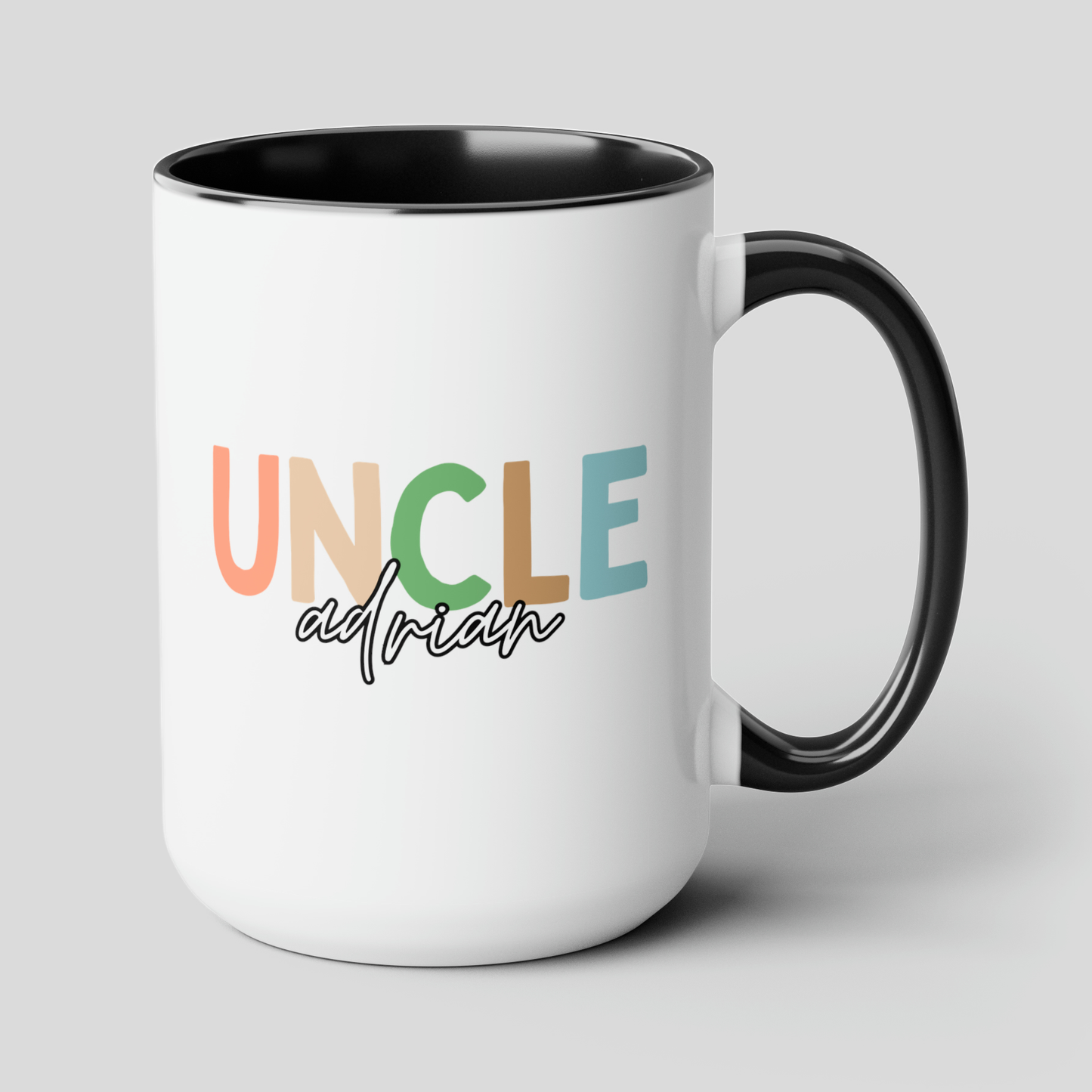 Uncle Name 15oz white with black accent funny large coffee mug gift personalize custom pregnancy reveal announcement waveywares wavey wares wavywares wavy wares cover