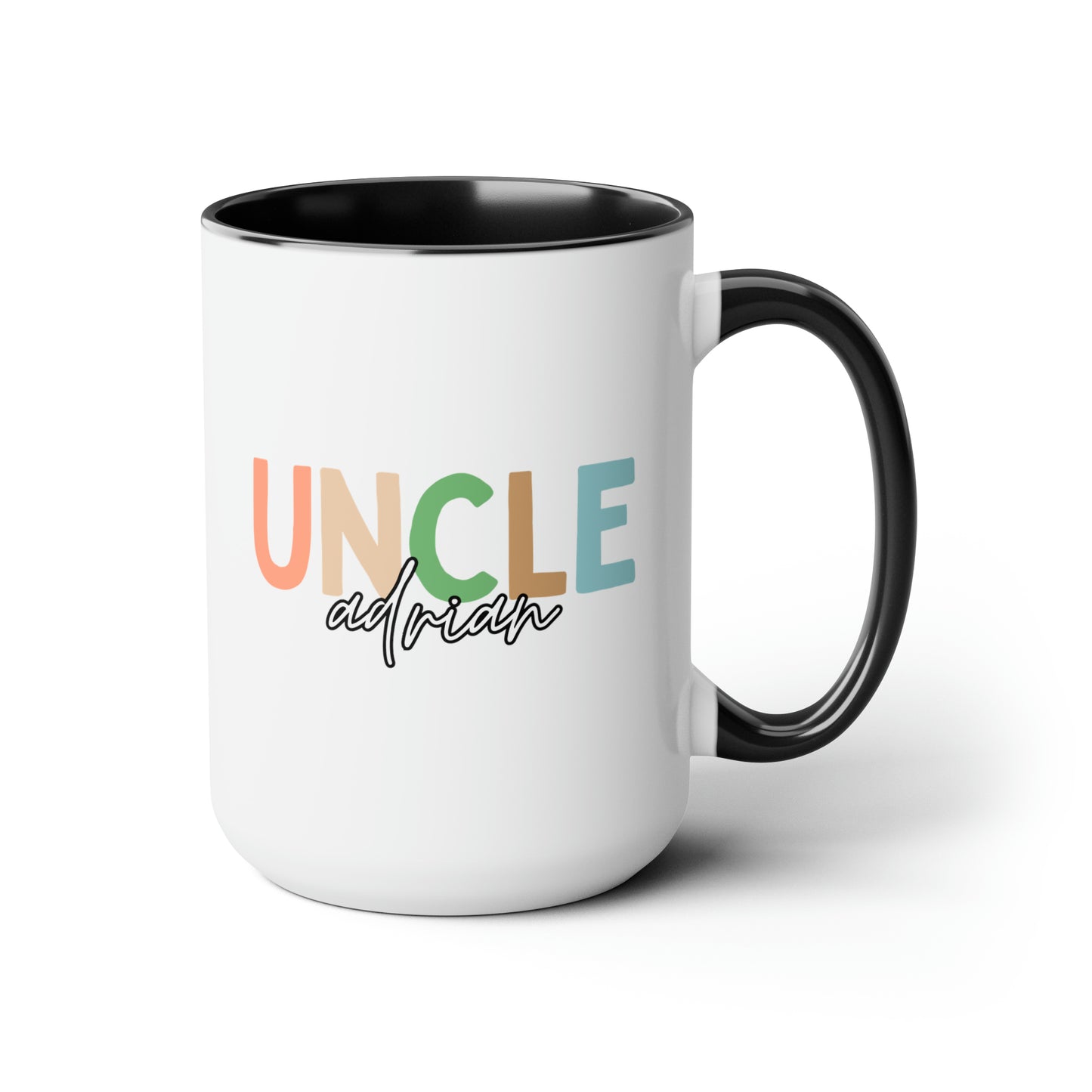 Uncle Name 15oz white with black accent funny large coffee mug gift personalize custom pregnancy reveal announcement waveywares wavey wares wavywares wavy wares