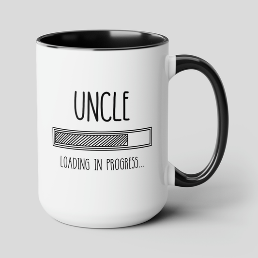 Uncle Loading In Progress 15oz white with black accent funny large coffee mug gift for uncle to be pregnancy reveal announcement promoted waveywares wavey wares wavywares wavy wares cover