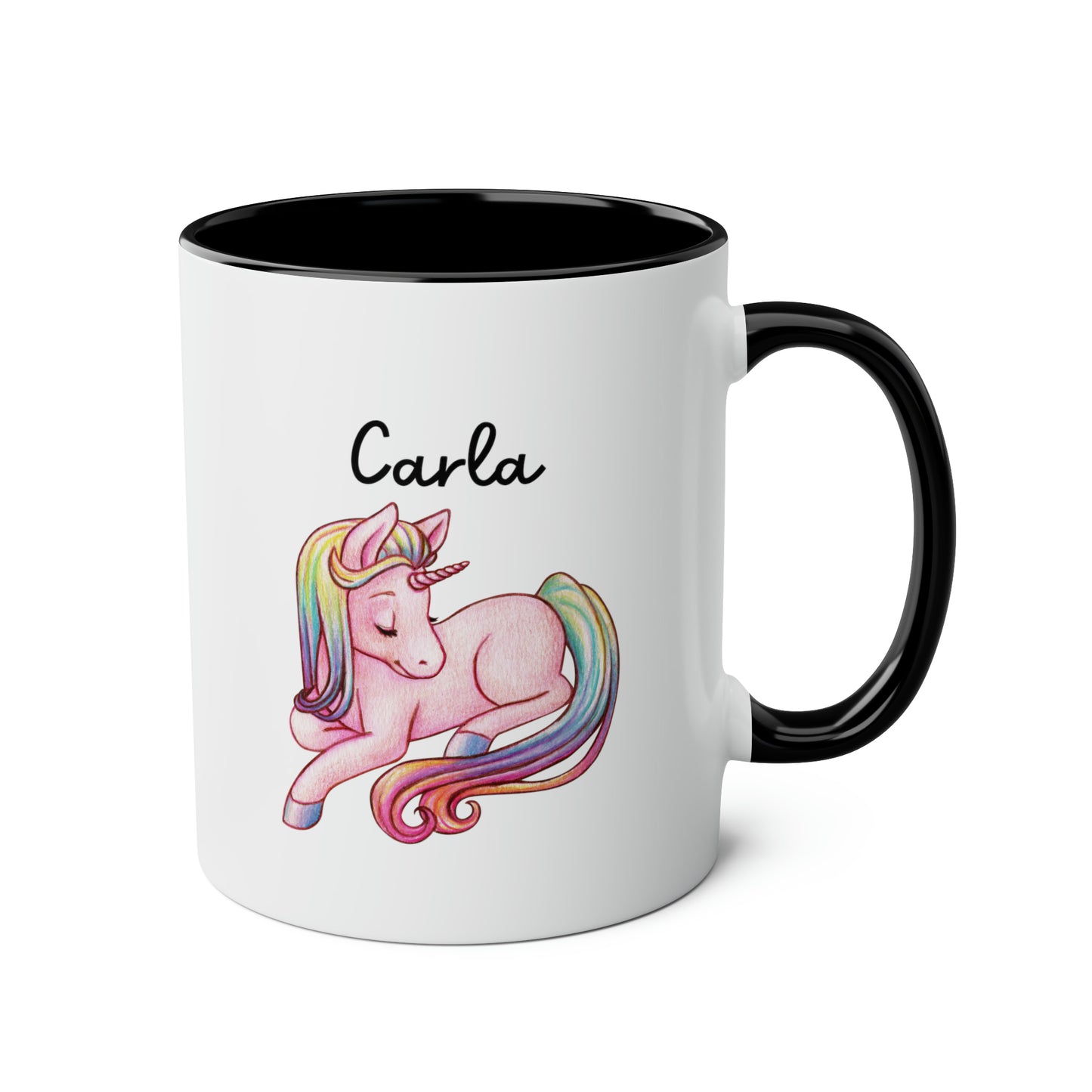 Unicorn Name 11oz white with black accent funny large coffee mug gift for kids children horse pony girls animal create your own custom customized personalized waveywares wavey wares wavywares wavy wares