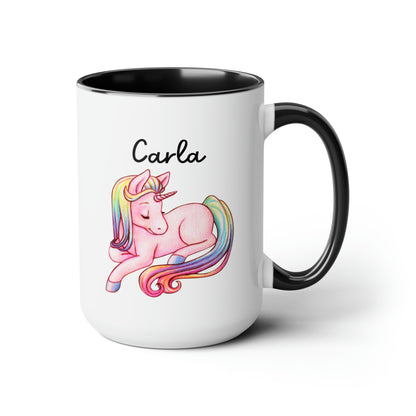 Unicorn Name 15oz white with black accent funny large coffee mug gift for kids children horse pony girls animal create your own custom customized personalized waveywares wavey wares wavywares wavy wares
