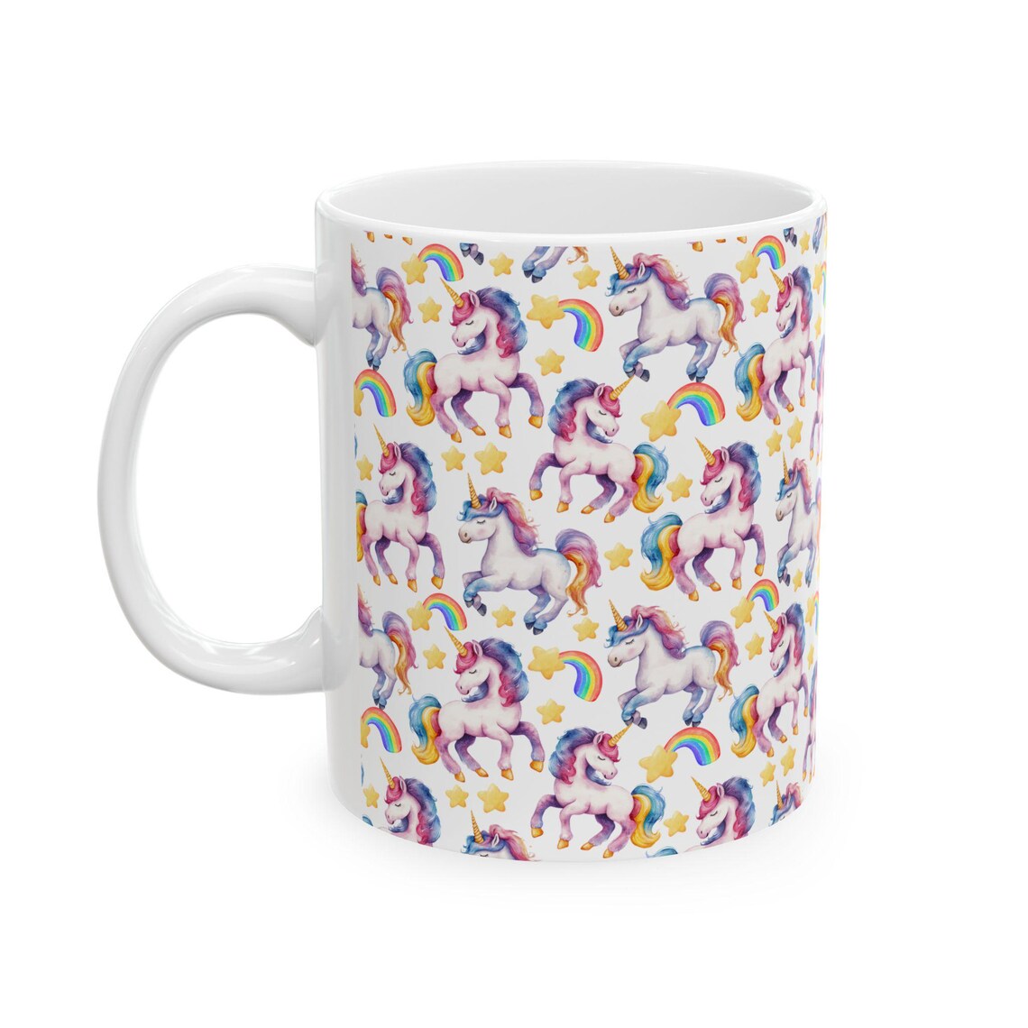 Cute Unicorns Watercolor Pattern 11oz white funny large coffee mug gift for kids girls horse animal lover her best friend aesthetic birthday secret santa Christmas waveywares wavey wares wavywares wavy wares