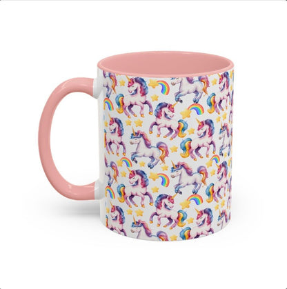 Cute Unicorns Watercolor Pattern 11oz white with pink accent funny large coffee mug gift for kids girls horse animal lover her best friend aesthetic birthday secret santa Christmas waveywares wavey wares wavywares wavy wares