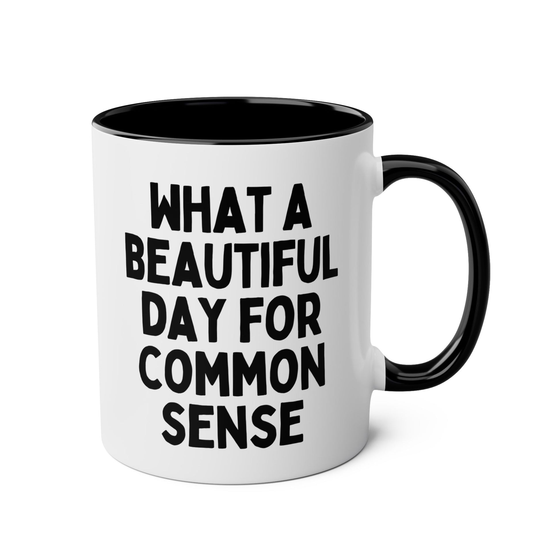 What A Beautiful Day For Common Sense 11oz white with black accent funny large coffee mug gift for sarcasm sarcastic office boss coworker colleague rude humor birthday Christmas occasion waveywares wavey wares wavywares wavy wares