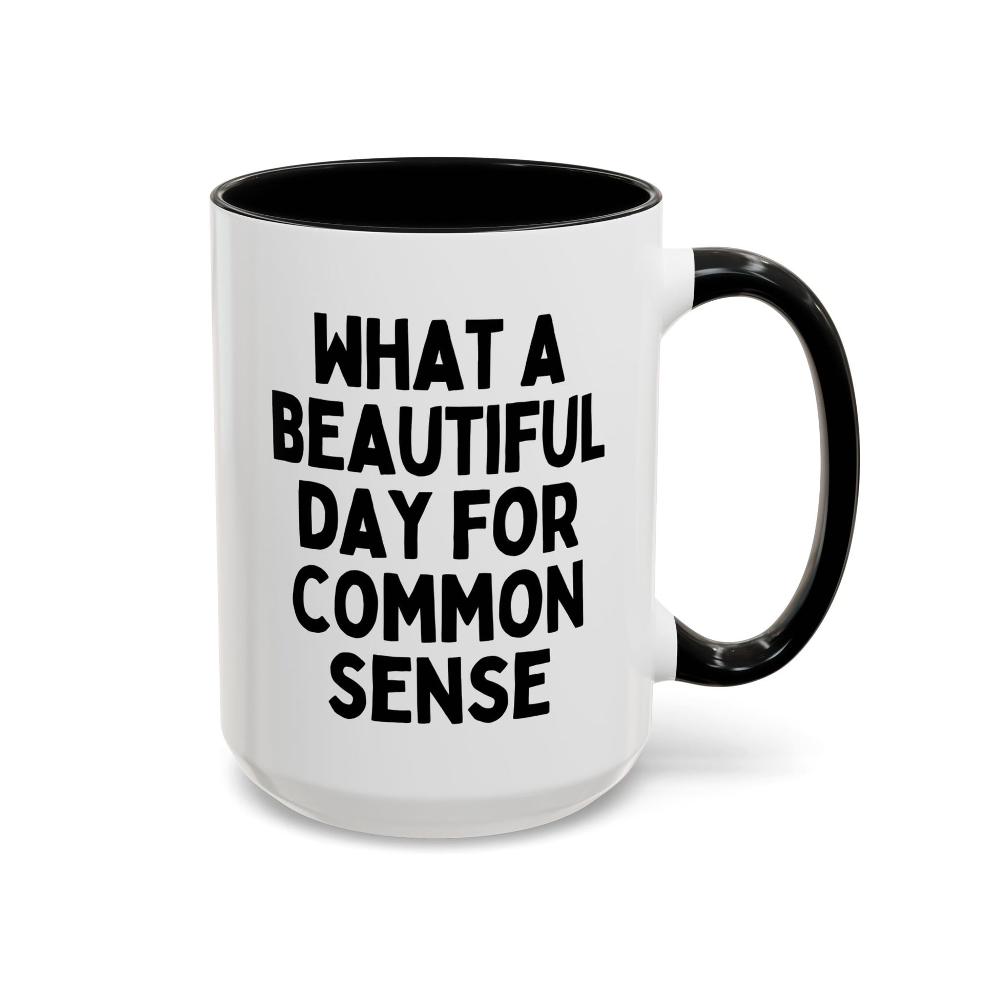 What A Beautiful Day For Common Sense 15oz white with black accent funny large coffee mug gift for sarcasm sarcastic office boss coworker colleague rude humor birthday Christmas occasion waveywares wavey wares wavywares wavy wares