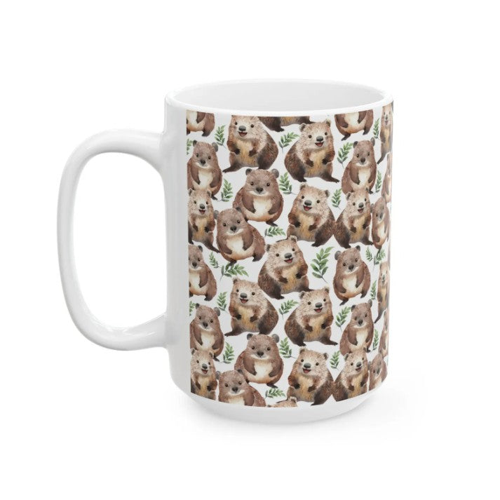 Cute Wombats Watercolor Pattern 15oz white funny large coffee mug gift for Wombats Lover fan small furry animal enthusiast adorable birthday secret santa Christmas waveywares wavey wares wavywares wavy wares