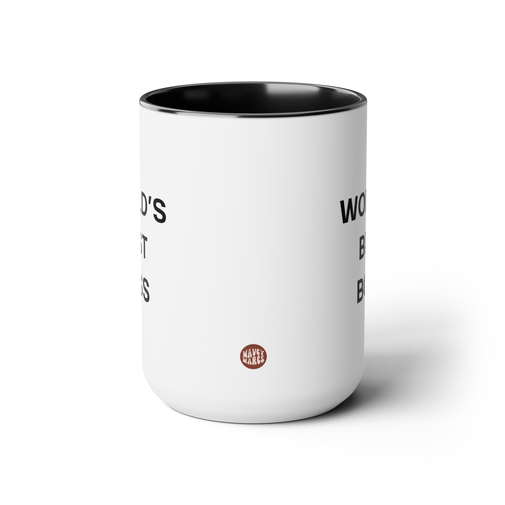 World's Best Boss 15oz white with black accent funny large coffee mug gift for coworker team leader manager office waveywares wavey wares wavywares wavy wares side