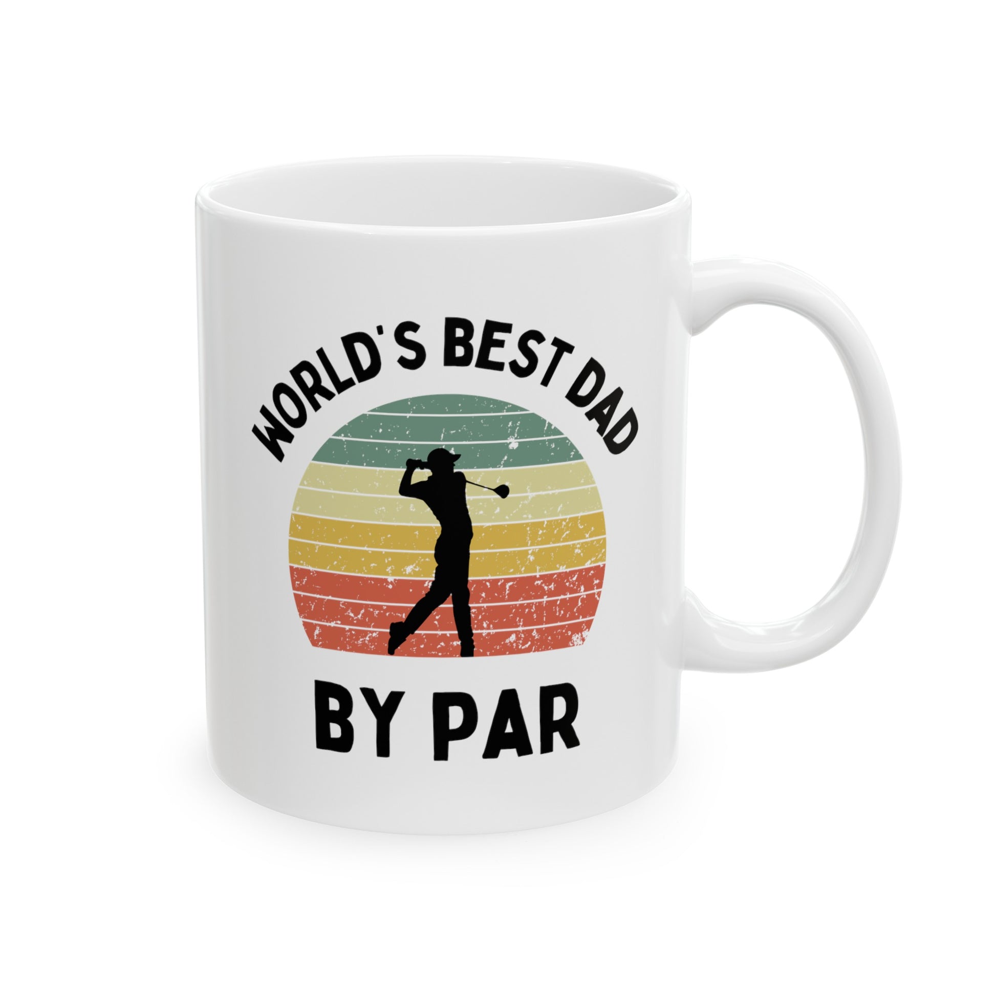 World's Best Dad By Par 11oz white funny coffee mug tea cup gift for him golfer vintage sunset golf men him pops father's day birthday christmas waveywares wavey wares wavywares wavy wares