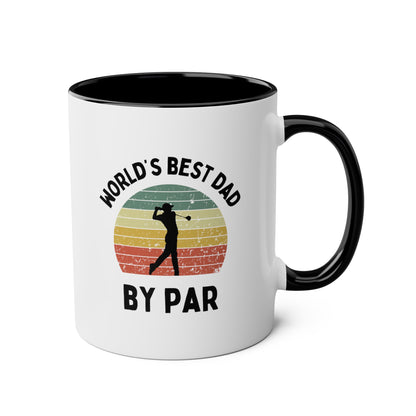 World's Best Dad By Par 11oz white with black accent funny coffee mug tea cup gift for him golfer vintage sunset golf men him pops father's day birthday christmas waveywares wavey wares wavywares wavy wares