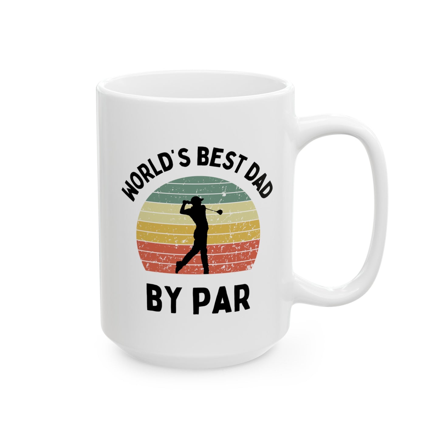 World's Best Dad By Par 15oz white funny large big coffee mug tea cup gift for him golfer vintage sunset golf men him pops father's day birthday christmas waveywares wavey wares wavywares wavy wares