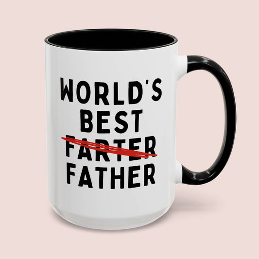 World's Best Farter Father 15oz white with black accent funny large coffee mug gift for dad father's day daddy birthday christmas custom waveywares wavey wares wavywares wavy wares cover