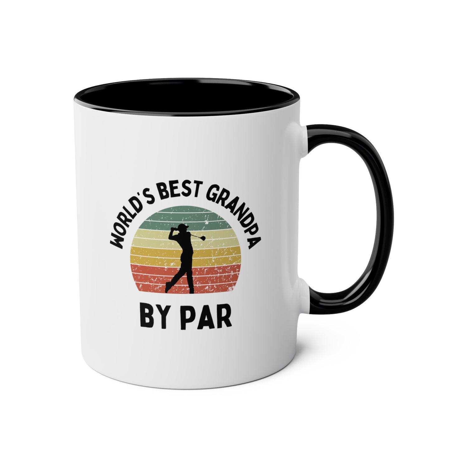 World's Best Grandpa By Par 11oz white with black accent funny coffee mug tea cup gift for him golfer vintage sunset golf men him grandad pops father's day waveywares wavey wares wavywares wavy wares