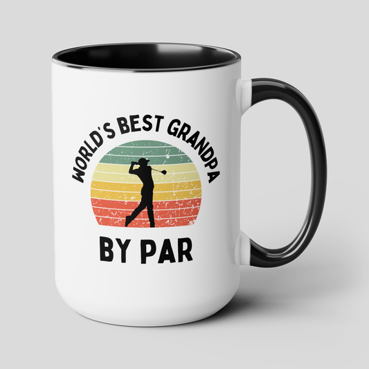 World's Best Grandpa By Par 15oz white with with black accent large big funny coffee mug tea cup gift for him golfer vintage sunset golf men him grandad pops father's day waveywares wavey wares wavywares wavy wares cover