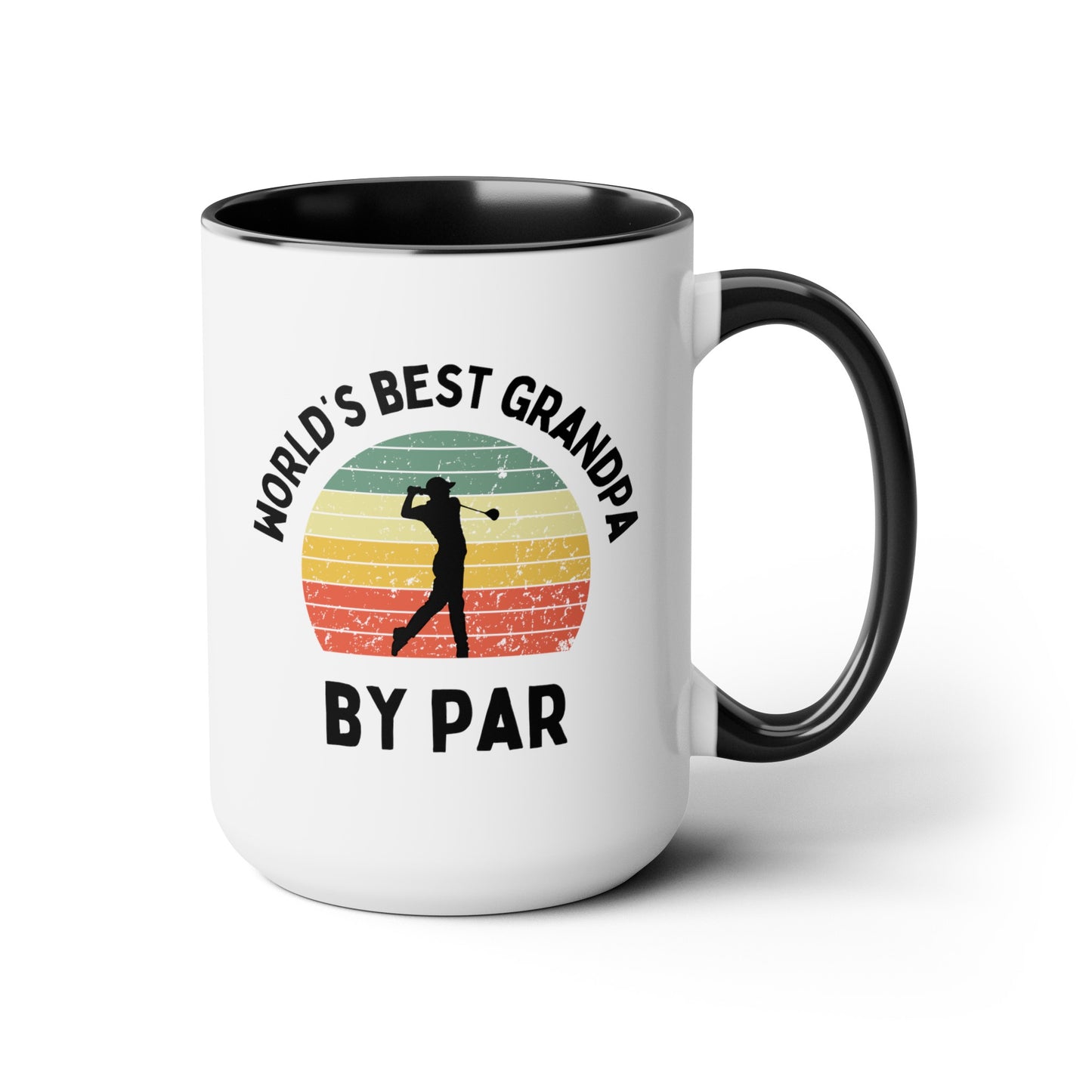 World's Best Grandpa By Par 15oz white with with black accent large big funny coffee mug tea cup gift for him golfer vintage sunset golf men him grandad pops father's day waveywares wavey wares wavywares wavy wares