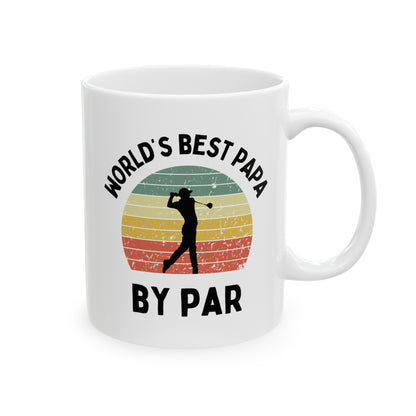 World's Best Papa By Par 11oz white funny coffee mug tea cup gift for him golfer vintage sunset golf men him grandad grandpa pops father's day waveywares wavey wares wavywares wavy wares