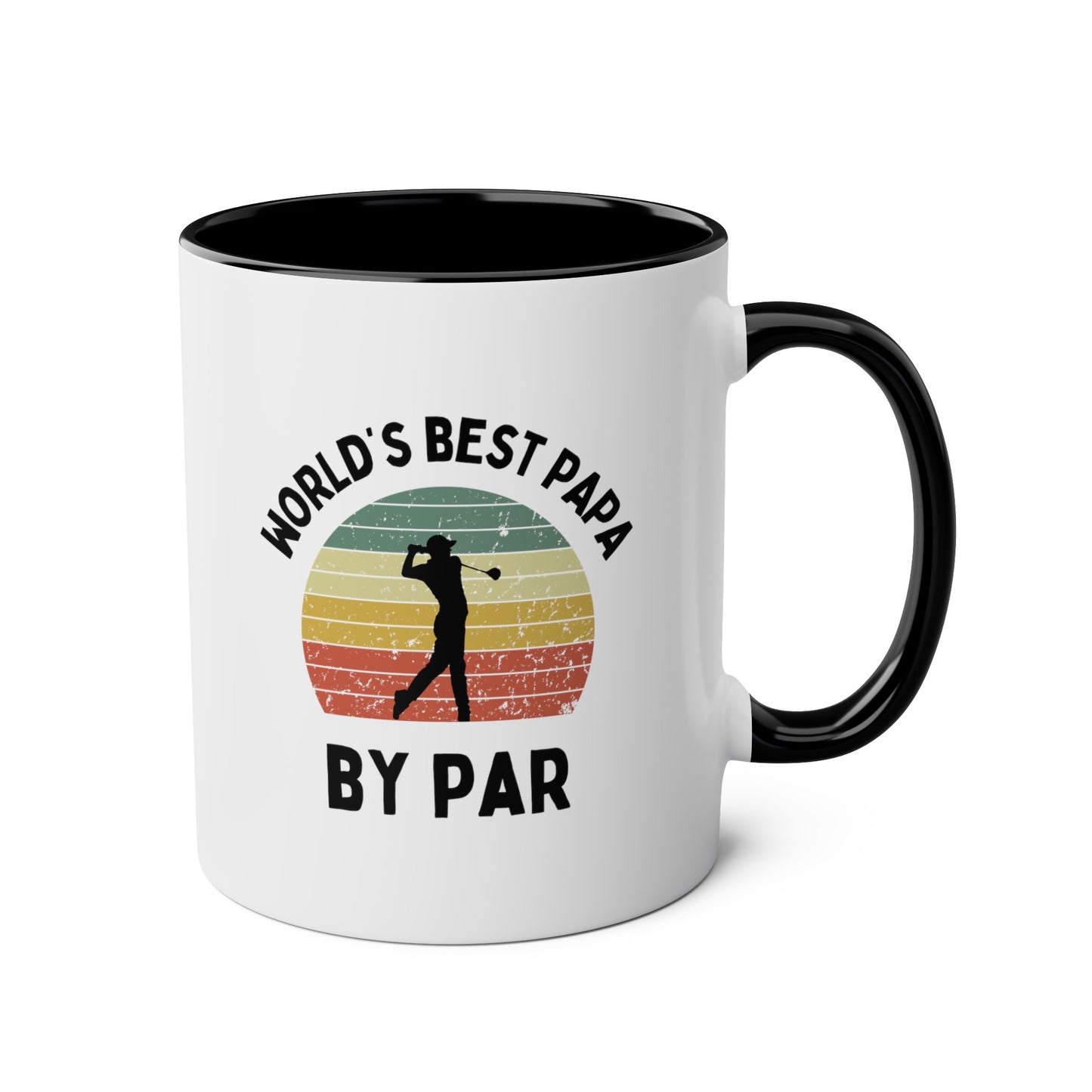 World's Best Papa By Par 11oz white with black accent funny coffee mug tea cup gift for him golfer vintage sunset golf men him grandad grandpa pops father's day waveywares wavey wares wavywares wavy wares