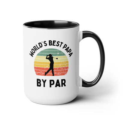 World's Best Papa By Par 15oz white with with black accent large big funny coffee mug tea cup gift for him golfer vintage sunset golf men him grandad grandpa pops father's day waveywares wavey wares wavywares wavy wares