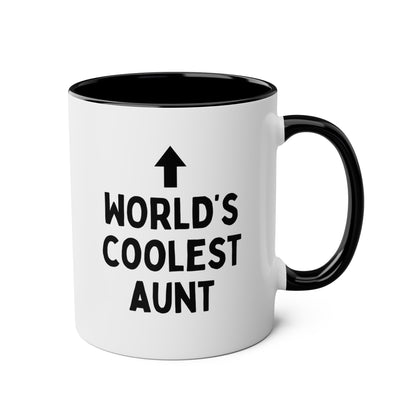 World's Coolest Aunt 11oz white with black accent funny large coffee mug gift for auntie birthday mother's day ceramic waveywares wavey wares wavywares wavy wares