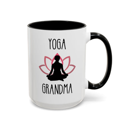 Yoga Grandma 15oz white with black accent funny large coffee mug gift for grandma with saying mother's day lover happiness birthday Christmas occasion waveywares wavey wares wavywares wavy wares cover