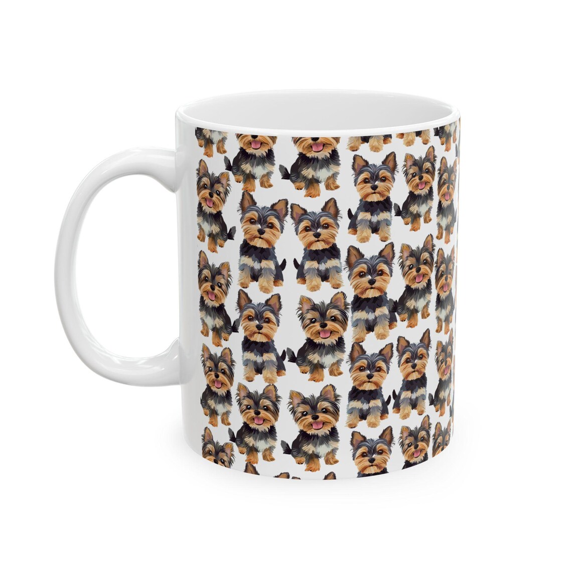 Cute Yorkshire Terriers Watercolor Pattern 11oz white funny large coffee mug gift for dog lover dad mom owner furparent pet animal aesthetic birthday secret santa Christmas waveywares wavey wares wavywares wavy wares