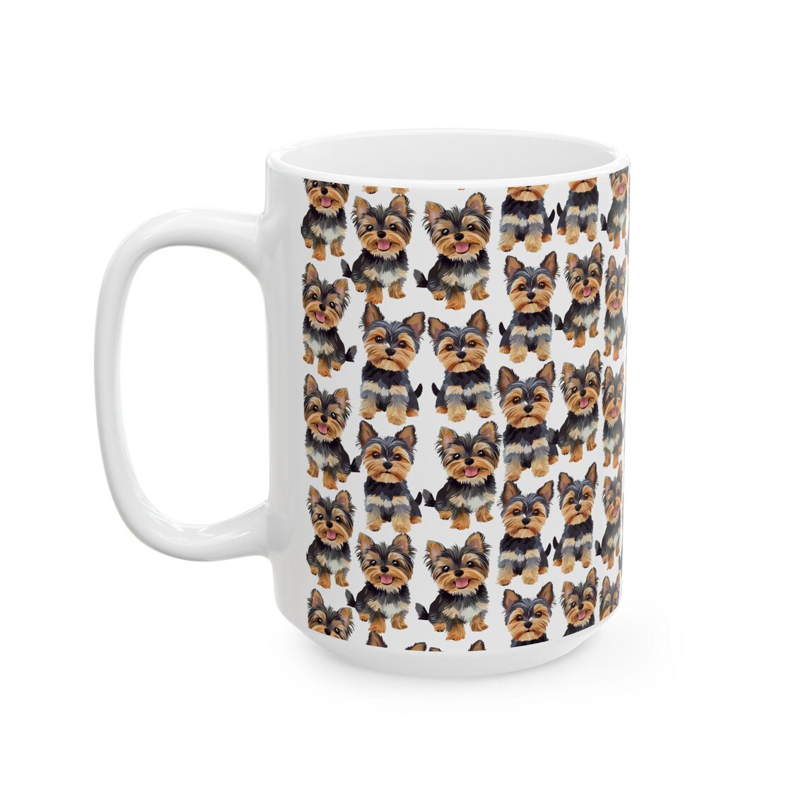 Cute Yorkshire Terriers Watercolor Pattern 15oz white funny large coffee mug gift for dog lover dad mom owner furparent pet animal aesthetic birthday secret santa Christmas waveywares wavey wares wavywares wavy wares