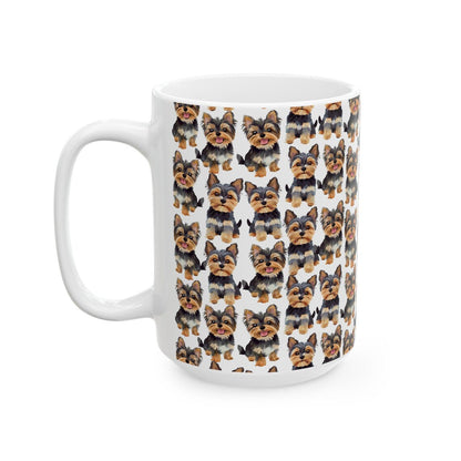 Cute Yorkshire Terriers Watercolor Pattern 15oz white funny large coffee mug gift for dog lover dad mom owner furparent pet animal aesthetic birthday secret santa Christmas waveywares wavey wares wavywares wavy wares