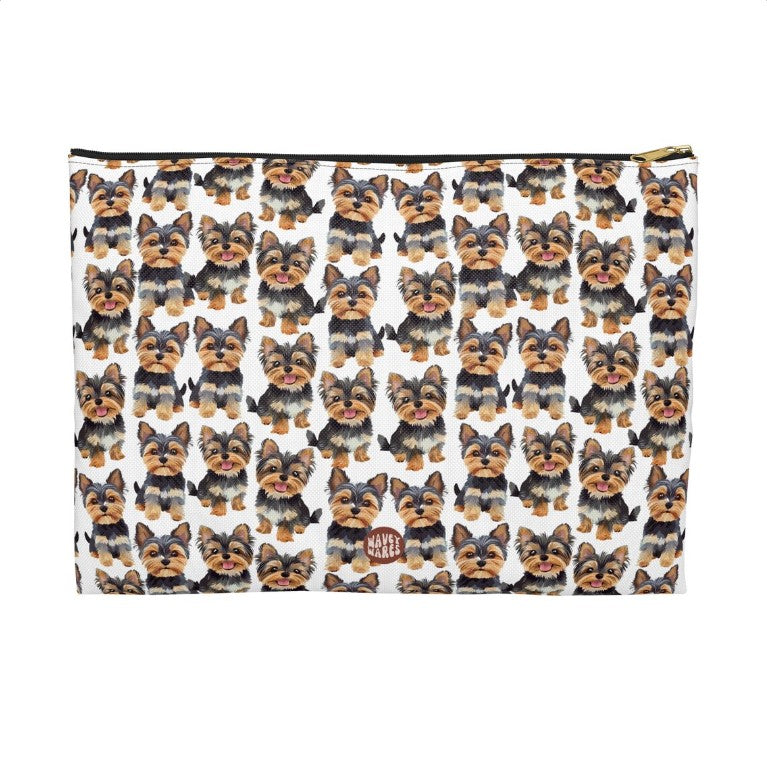 Cute Yorkshire Terriers Pattern flat white Makeup zip bag gift for dog lover dad mom owner furparent pet animal aesthetic toiletry travel drugs storage case accessory pouch cosmetic pencil waveywares wavey wares wavywares wavy wares