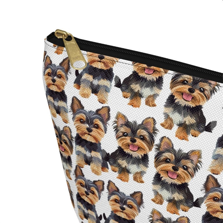 Cute Yorkshire Terriers Pattern zipper white Makeup zip bag gift for dog lover dad mom owner furparent pet animal aesthetic toiletry travel drugs storage case accessory pouch cosmetic pencil waveywares wavey wares wavywares wavy wares