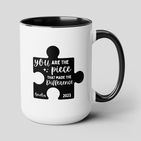 You Are The Piece That Made The Difference 15oz white with black accent funny large coffee mug gift for coworker colleague leaving farewell retirement boss goodbye custom name date puzzle waveywares wavey wares wavywares wavy wares cover