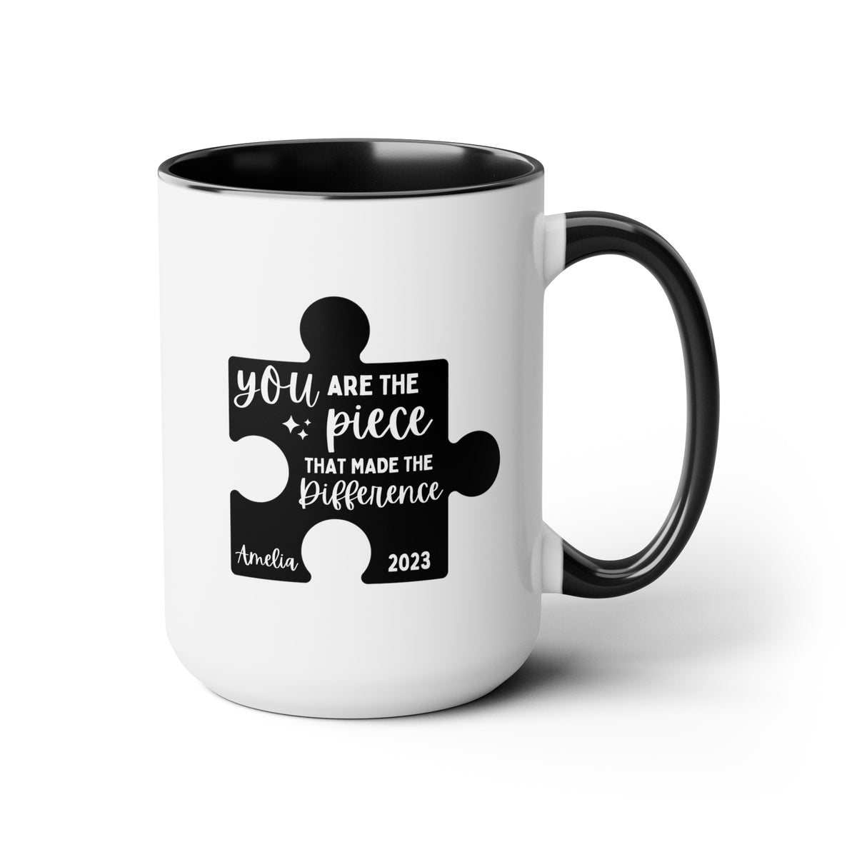 You Are The Piece That Made The Difference 15oz white with black accent funny large coffee mug gift for coworker colleague leaving farewell retirement boss goodbye custom name date puzzle waveywares wavey wares wavywares wavy wares