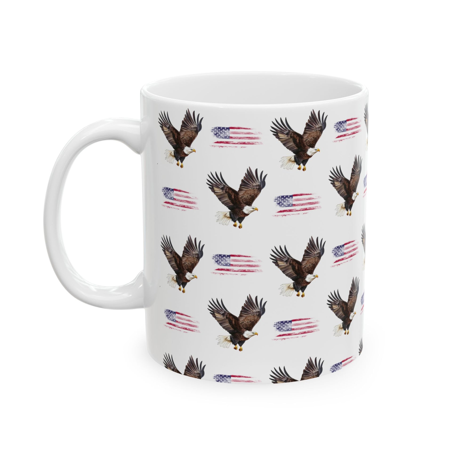 Cute American Eagle Watercolor Pattern 11oz white funny large coffee mug gift for United States of America national bird animal lover bald flag aesthetic birthday secret santa Christmas waveywares wavey wares wavywares wavy wares