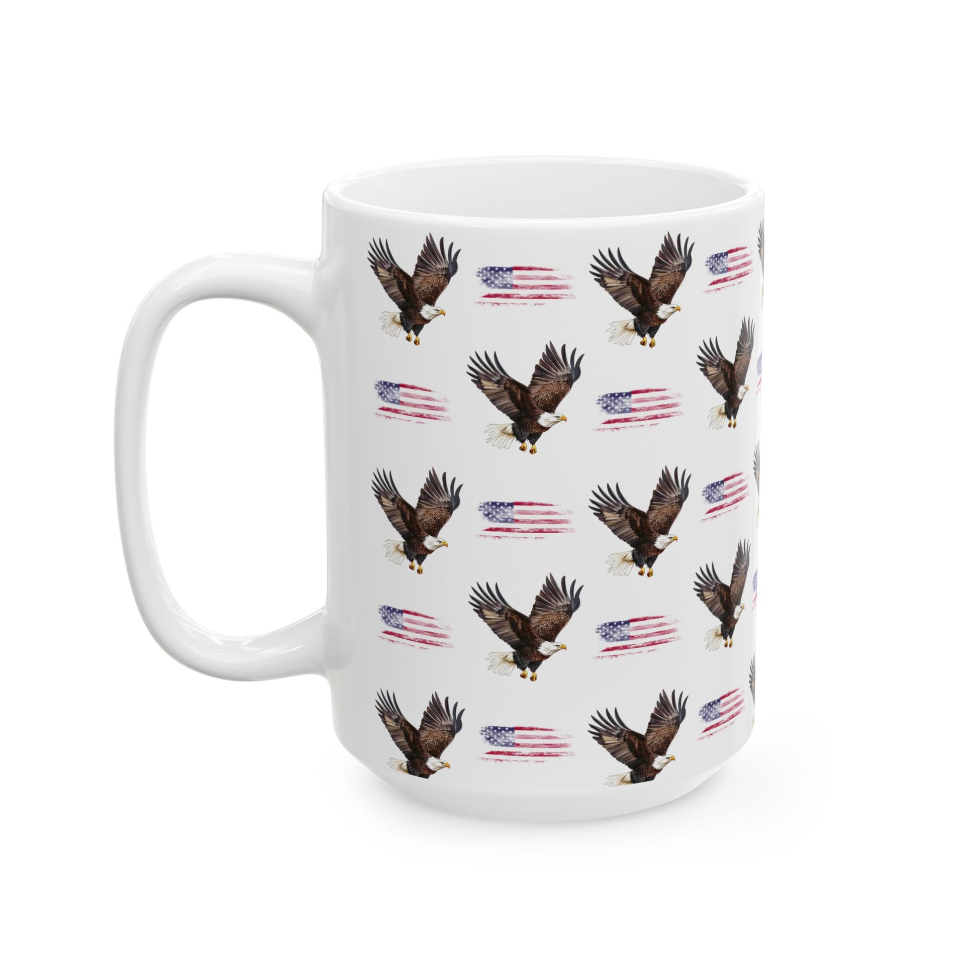 Cute American Eagle Watercolor Pattern 15oz white funny large coffee mug gift for United States of America national bird animal lover bald flag aesthetic birthday secret santa Christmas waveywares wavey wares wavywares wavy wares