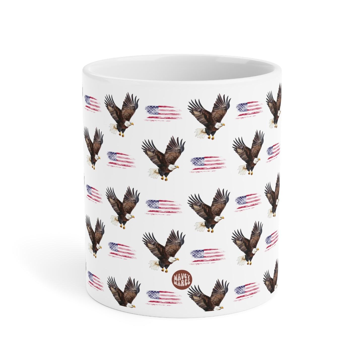 Cute American Eagle Watercolor Pattern 20oz white funny large coffee mug gift for United States of America national bird animal lover bald flag aesthetic birthday secret santa Christmas waveywares wavey wares wavywares wavy wares side