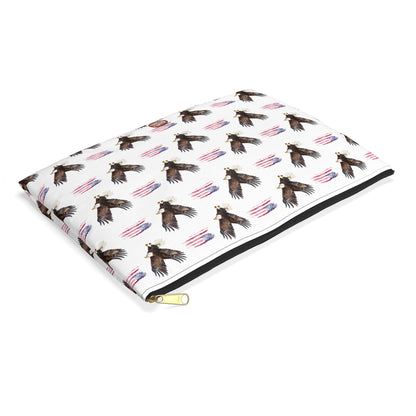 Cute American Eagle Pattern Flat Lay white travel zip bag gift for United States of America national bird animal lover bald flag aesthetic birthday secret santa Christmas cosmetic toiletry drugs storage case accessory pouch makeup pencil waveywares wavey wares wavywares wavy wares