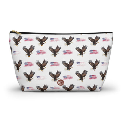 Cute American Eagle Pattern T Bottom white travel zip bag gift for United States of America national bird animal lover bald flag aesthetic birthday secret santa Christmas cosmetic toiletry drugs storage case accessory pouch makeup pencil waveywares wavey wares wavywares wavy wares