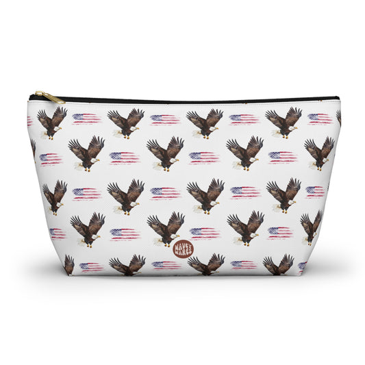 Cute American Eagle Pattern T Bottom white travel zip bag gift for United States of America national bird animal lover bald flag aesthetic birthday secret santa Christmas cosmetic toiletry drugs storage case accessory pouch makeup pencil waveywares wavey wares wavywares wavy wares