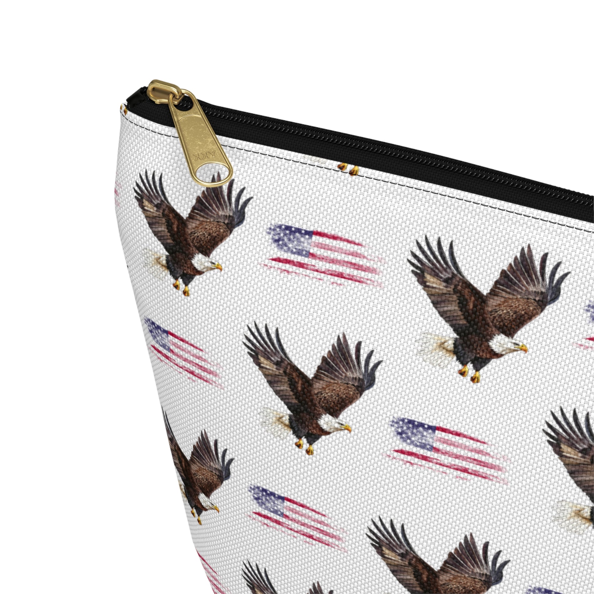 Cute American Eagle Pattern Zipper white travel zip bag gift for United States of America national bird animal lover bald flag aesthetic birthday secret santa Christmas cosmetic toiletry drugs storage case accessory pouch makeup pencil waveywares wavey wares wavywares wavy wares