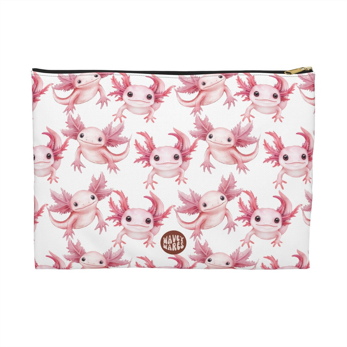 Cute Axolotls Pattern flat white cosmetic zip bag gift for axolotl enthusiast animal lover secret santa birthday Christmas makeup travel drugs storage case accessory pouch Toiletry pencil waveywares wavey wares wavywares wavy wares