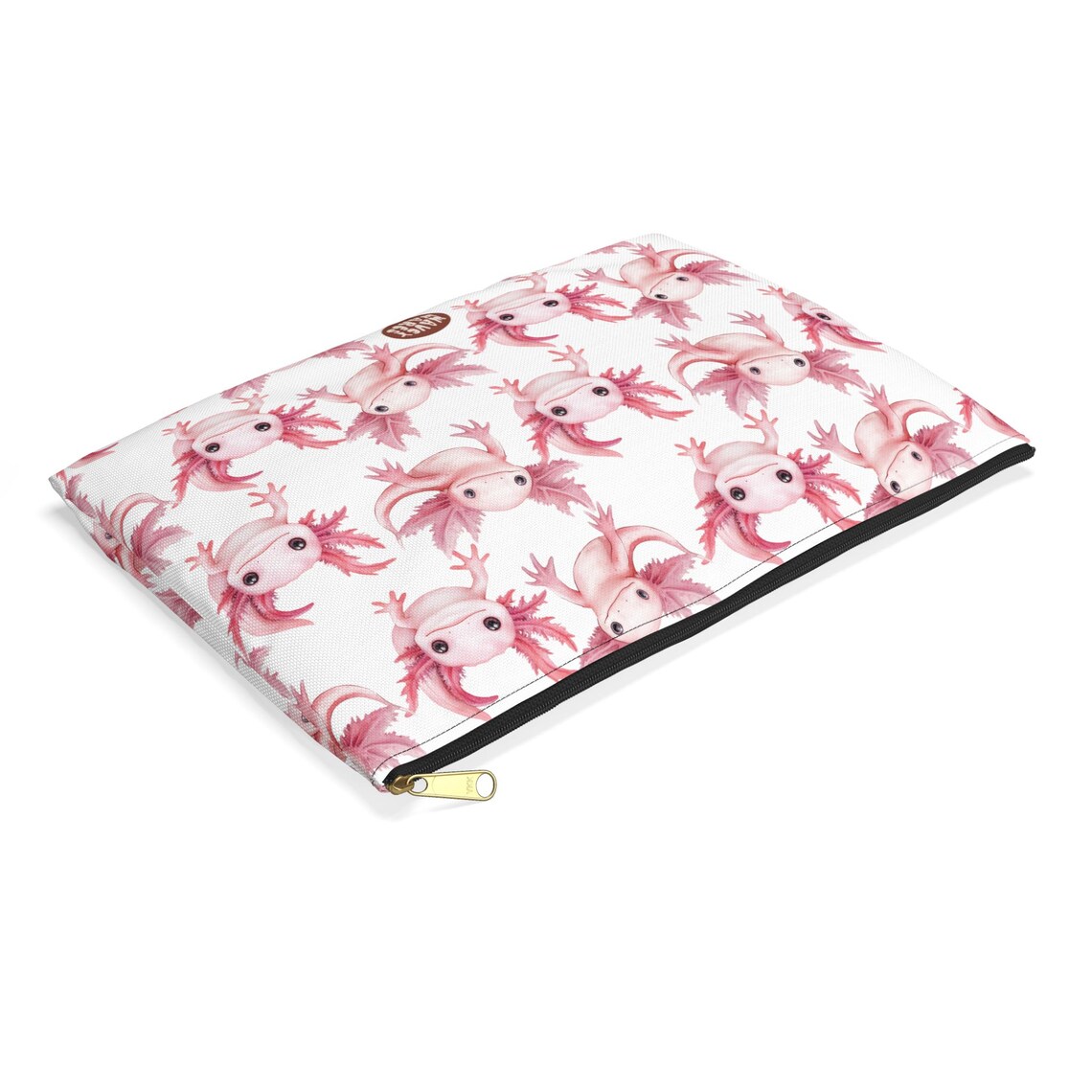 Cute Axolotls Pattern flat lay white cosmetic zip bag gift for axolotl enthusiast animal lover secret santa birthday Christmas makeup travel drugs storage case accessory pouch Toiletry pencil waveywares wavey wares wavywares wavy wares