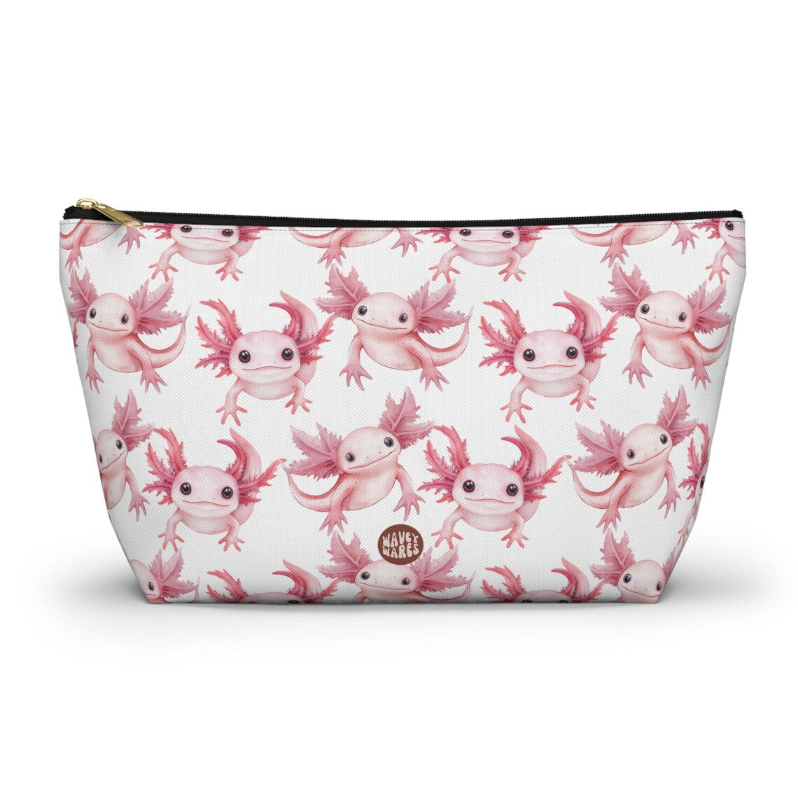 Cute Axolotls Pattern T Bottom white cosmetic zip bag gift for axolotl enthusiast animal lover secret santa birthday Christmas makeup travel drugs storage case accessory pouch Toiletry pencil waveywares wavey wares wavywares wavy wares