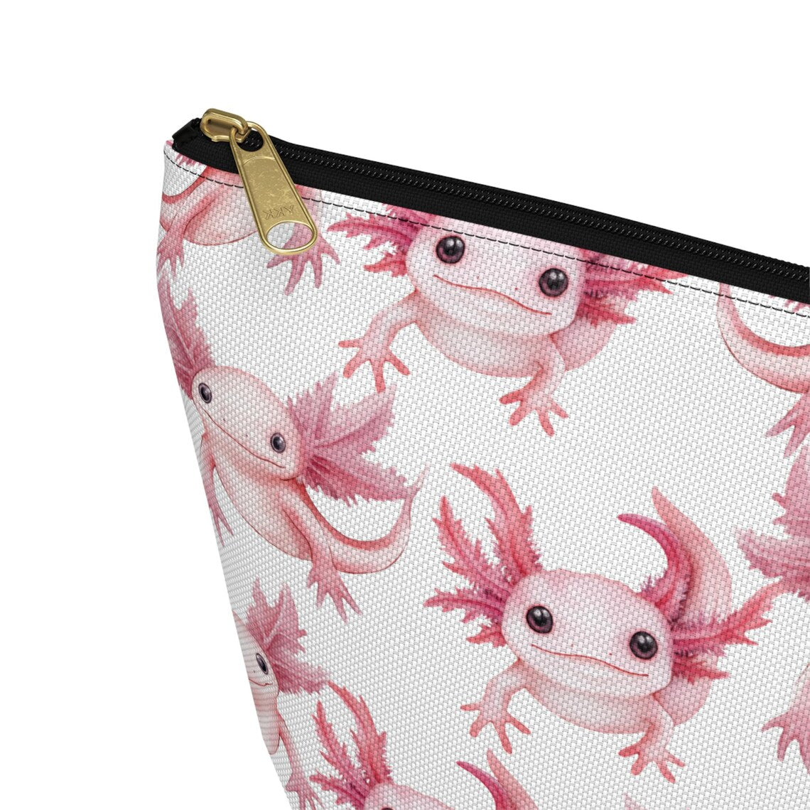 Cute Axolotls Pattern zipper white cosmetic zip bag gift for axolotl enthusiast animal lover secret santa birthday Christmas makeup travel drugs storage case accessory pouch Toiletry pencil waveywares wavey wares wavywares wavy wares