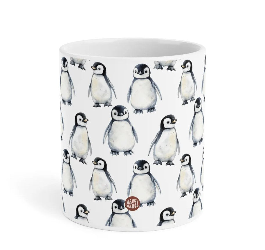 Cute Baby Penguin Chicks Watercolor Pattern 20oz white funny large coffee mug gift for flightless bird enthusiast friend animal lover secret santa birthday Christmas Antarctica waveywares wavey wares wavywares wavy wares side