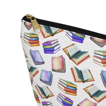 Cute Books Pattern Zipper white cosmetic zip bag gift for book lover enthusiast bookworm reader reading library aesthetic birthday secret santa Christmas toiletry makeup drugs storage case accessory pouch travel pencil waveywares wavey wares wavywares wavy wares