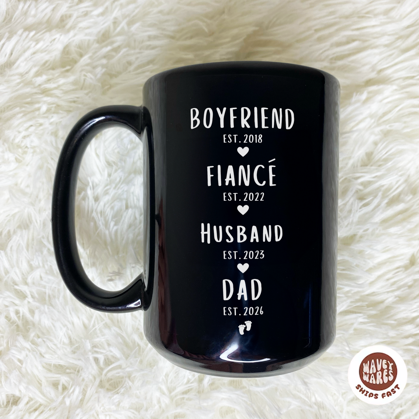 Personalized Boyfriend Fiance Husband Dad New Father Black Mug